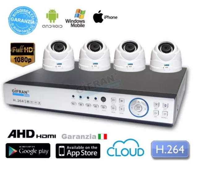 Kit Videosorveglianza 4 telecamere dome AHD 3MPX 1080P completo di disco 1000 GB