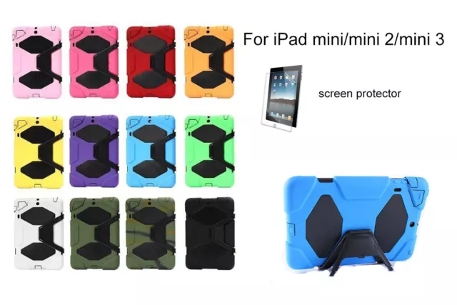 For iPad mini Heavy Duty Shock Proof case with kick stand/Screen Protector