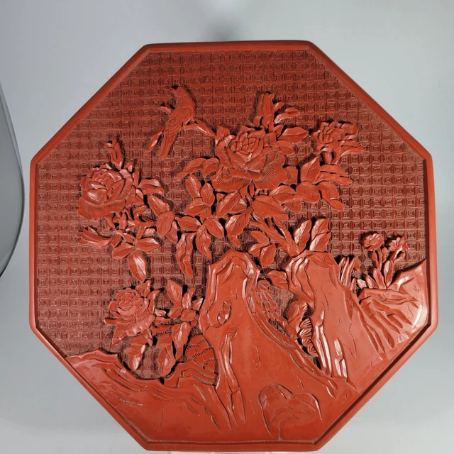 Vintage Asian Cinnabar Lacquer Carved Red Trinket Wooden Jewelry Box 2