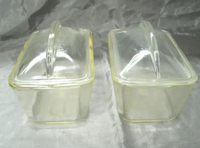 Vtg WESTINGHOUSE Pair of Glass Refrigerator Dish w/Lid Casserole Loaf Pan Clear