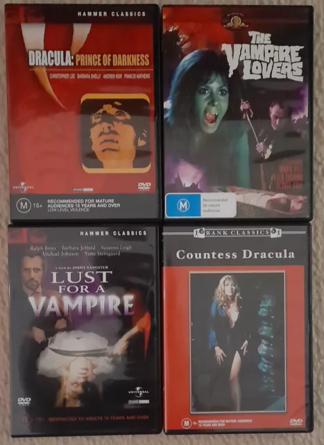 4 Hammer Horror Dracula/Vampire Movies On DVD - Region 4 - As New Condition