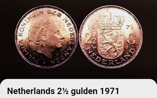 1971 Netherlands 2 1/2 Gulden Coin BONUS OFFERS Queen Juliana Two And A Half 2.5