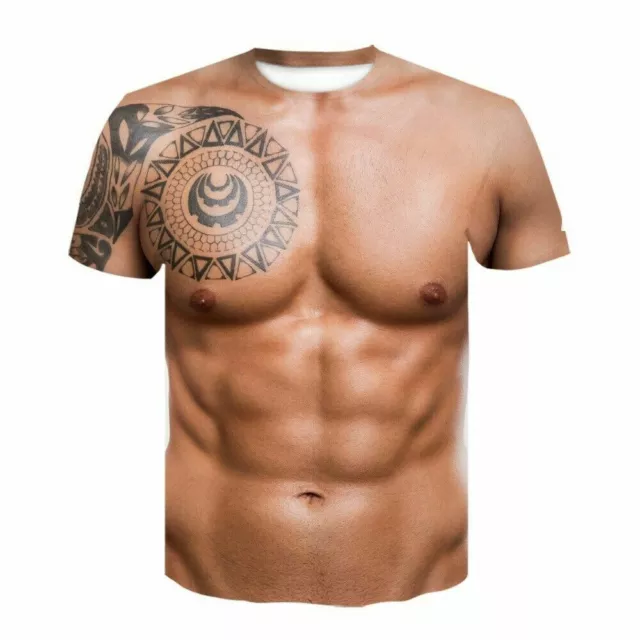 3D Muscle Tattoo Print T-Shirt Men Short Sleeve Digital Printing fitness T-shirt