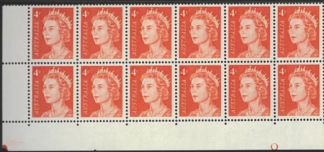 1966 Australia Scarce Last MNH Red Dot Corner Block 12x4c Queen Elizabeth Stamps