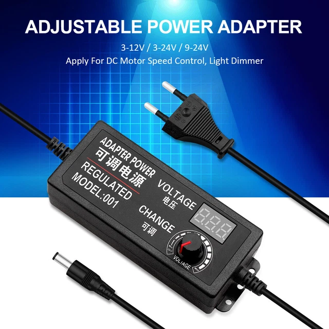 ADJUSTABLE VOLTAGE POWER Supply Adapter AC /DC Switch w/ LED Display EU