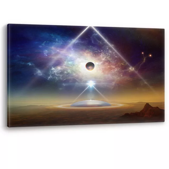 Alien Spaceship UFO Near Colony Planet Earth Canvas Wall Art Picture Print