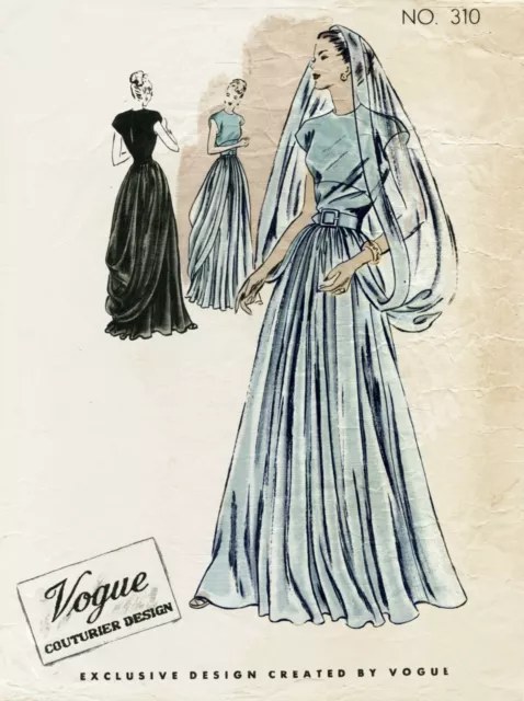 1946 Vintage VOGUE Sewing Pattern B36" EVENING DRESS GOWN  (1255)