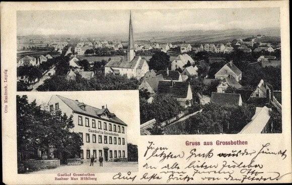 Ak Großbothen Grimma in Sachsen, Vogelschau, Gasthof - 3323408