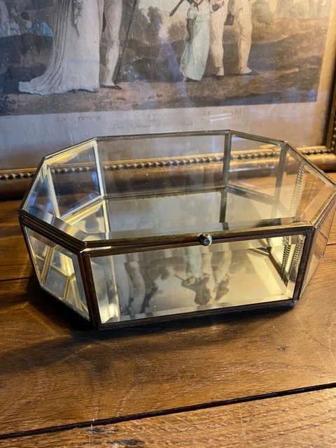 Coffret Bijoux Ancien – Vitrine En Verre Et Laiton – 19ème Siècle – Fabrication Française