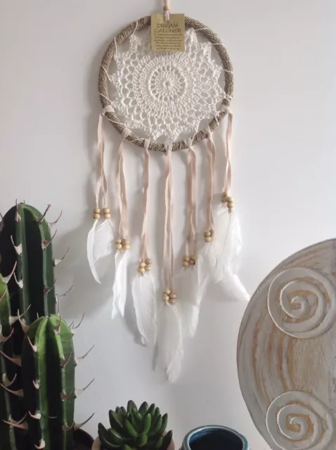 DREAM CATCHER Rattan Circle White Cream Crochet 16.5cm Web Wall Hanging Decor