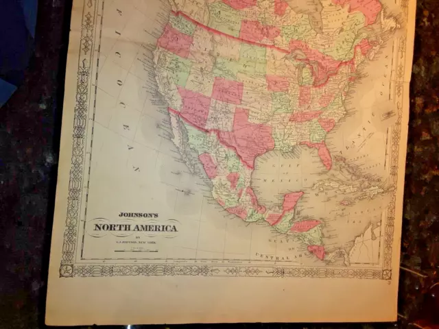 1864 Johnsons Map Of North America Stunning Vintage Hand Colored 18 X 26 Inches 3