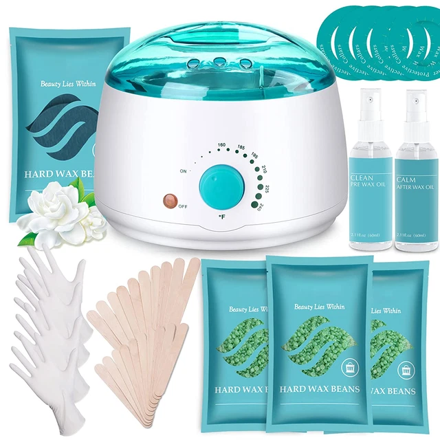 Kit de cera, calentador de cera para depilación, kit de cera LEMONTRA con 4 cuentas de cera, cera