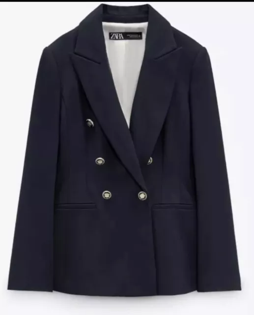 ZARA FITTED DOUBLE-BREASTED Blazer Navy Blue New Ss22 Size Xl Ref. 2753/022  £70.00 - PicClick UK