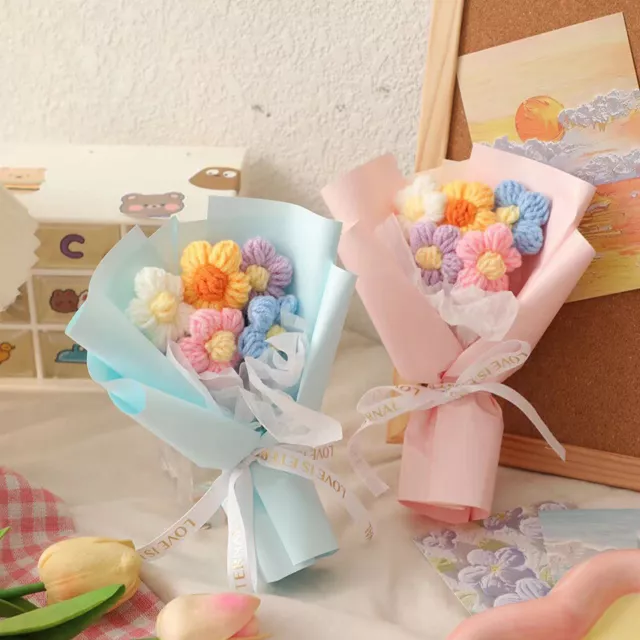 Hand-Knitted Flower Bouquet Crochet Knitted Flowers Valentine Day Weeding ParLN