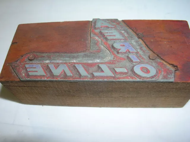 AER-O-LINE Vintage Wood Block Printing Metal PRINTERS Stamp Advertising RARE