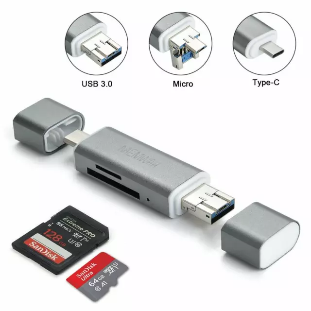 3-in-1 Card Reader USB 3.0 for SD, SDHC, SDXC, Micro SD,Micro SDHC, SDXC