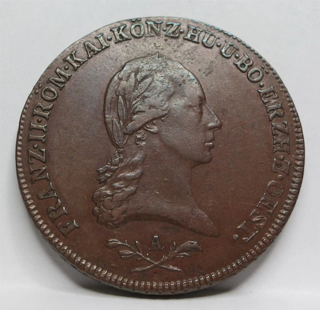 AUSTRIA Hungary Empire 6 Kreuzer 1800 A XF+ Vienna Caesar Franz Copper #A58