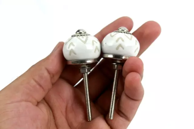 Set De 2 Vintage Céramique Blanc Boutons - Petit Porte Placard Et Poignée Tiroir