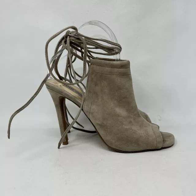 Steve Madden Taupe Sophie Sandals Peep Toe, Tie Up Mule Bootie Size 8.5 3