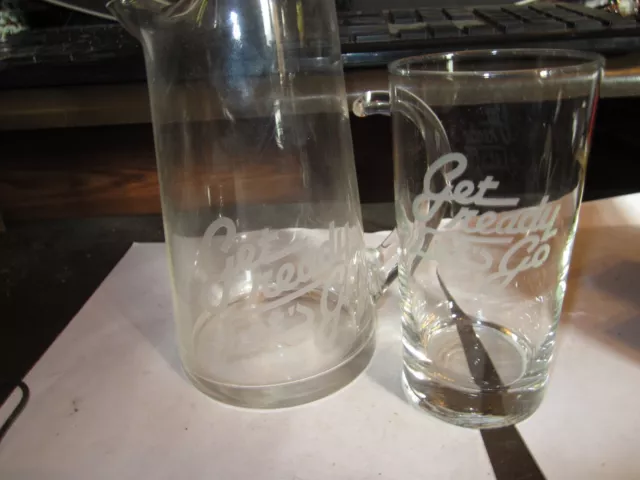 John Deere Etched "Get Ready, Let's Go"  Blown Glass Pitcher 6 & 7/8" +GLASS