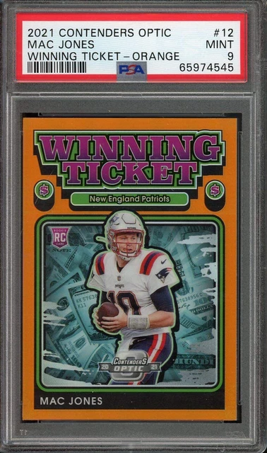 Mac Jones 2021 Panini Contenders Optic Winning Ticket Orange Prizm # /50 PSA 9