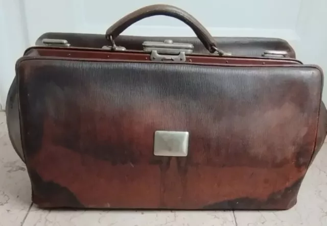 Große Leder Dokortasche Arztkoffer große Hebammen Arzt Tasche Koffer alt braun