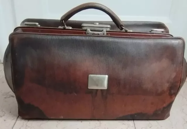 Große Leder Tasche Arzttasche Arztkoffer große Hebammen Arzt Koffer alt braun