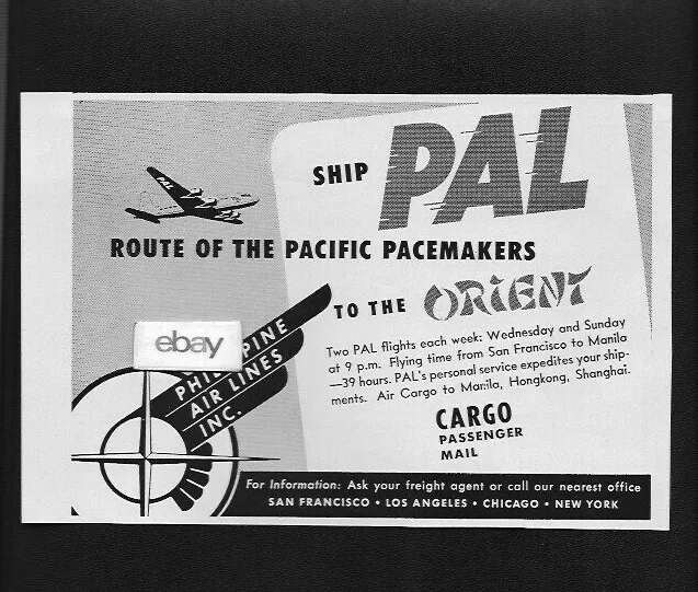 Philippine Airlines 1948 Fly Pal To The Orient In 39 Hrs From San Francisco Ad