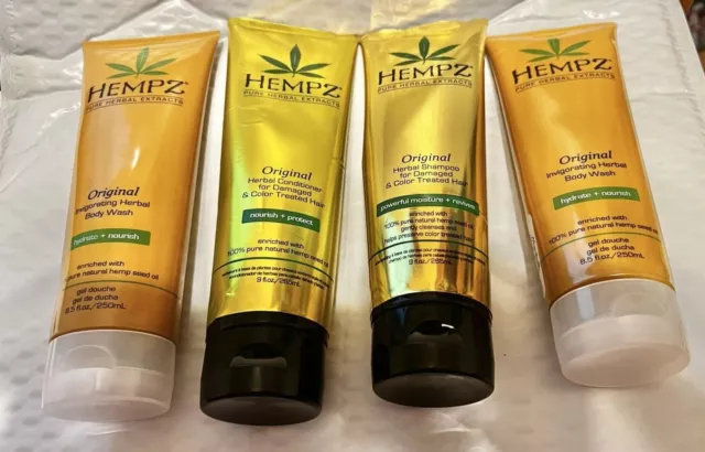 Hempz Original Herbal Set Hair Shampoo & Conditioner 9oz w/ 2 body wash, new 