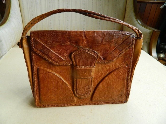 Sac à Main En Cuir Serpent - Dimensions 30x21 Cm - Marron - Occasion Très Bon état
