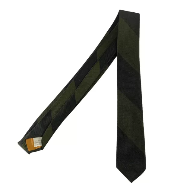 VTG 1950s Skinny Slim Tie 2” Wide Striped Black Olive Green Dark Tones NOS