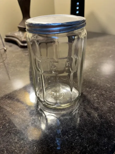 Vintage Hoosier 12-Panel Embossed Tea Canister Jar With Lid--5'' Tall