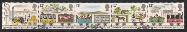 GB 1980 sg1113-17 Set treno a vapore ferrovie di Liverpool Manchester ben usato