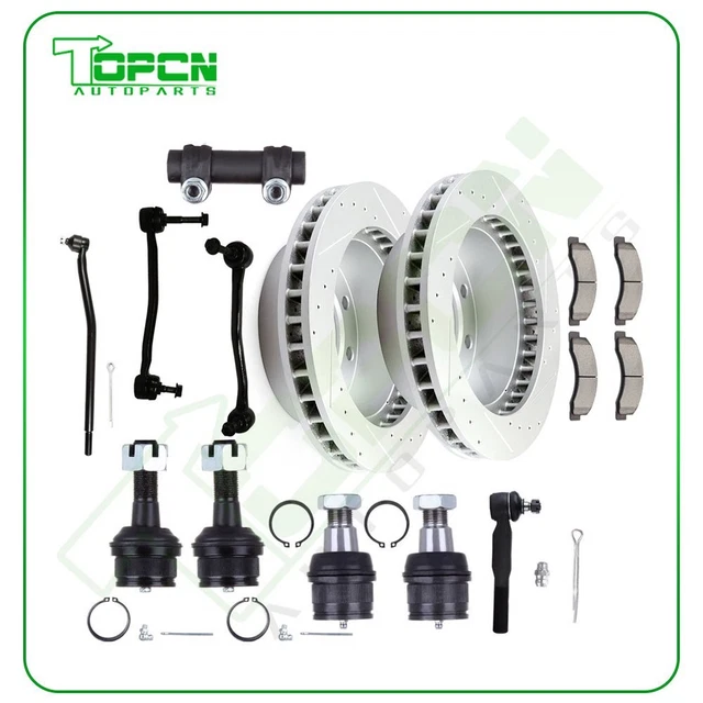 11Pc Front Tie Rod End Ball Joint Kit Brake Rotor Pad For 2000-05 Ford Excursion