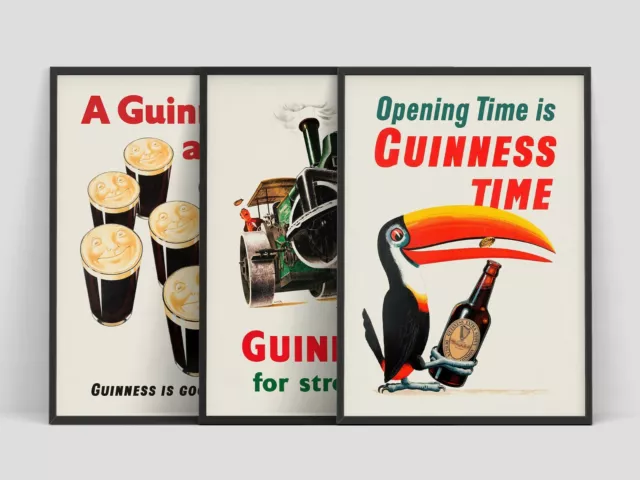 Set of 3 Guinness Beer Retro Advertising Vintage Wall Art Print. Great Decor