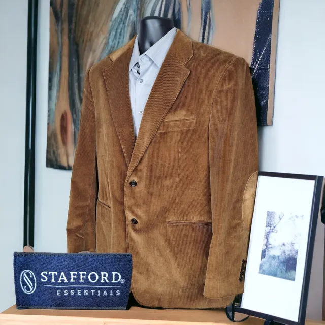 Stafford Blazer Sport Coat Mens 42R Brown Corduroy Elbow Patches