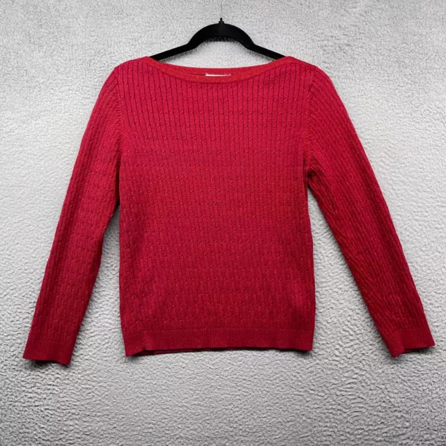 CHARTER CLUB WOMENS Sweater Red Cable Knit Long Sleeve Boat Neck Size L ...