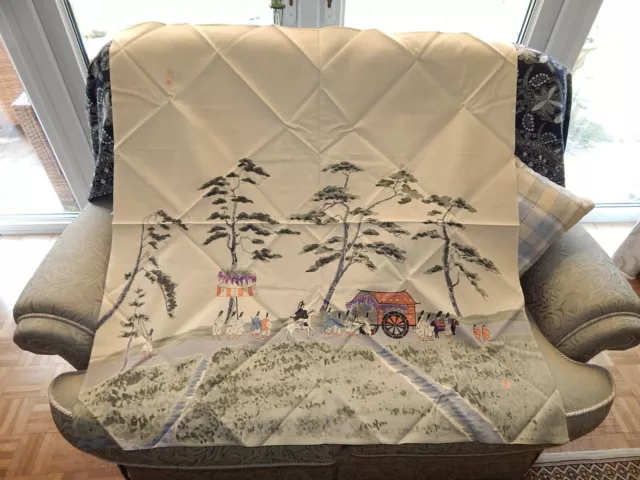 VINTAGE JAPANESE AOI MATSURI PRINTED COTTON TABLE CLOTH SQUARE NEW OTHER 102 cm