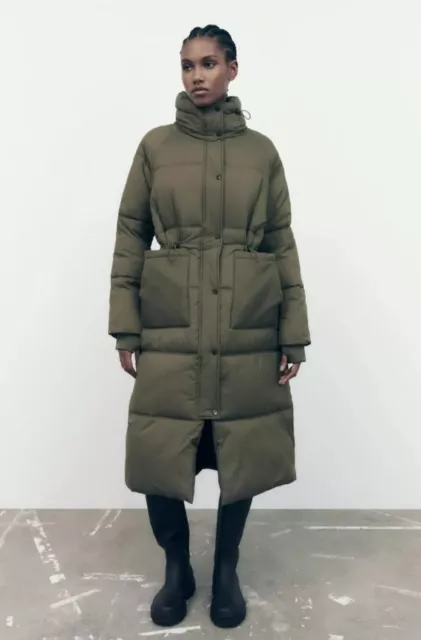 Blogger oversize Zara cappotto trapuntato lungo grigio marrone taglia L nuovo