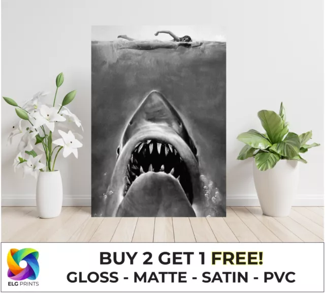 JAWS Black and White Classic Movie Large Poster Art Print Gift Multiple Sizes