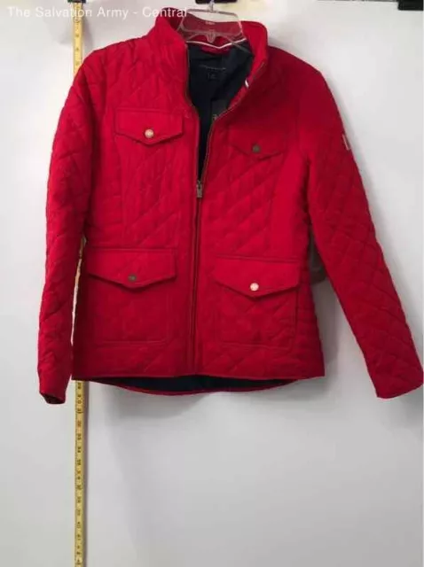 Tommy Hilfiger Womens Red Long Sleeve Full-Zip Quilted Jacket Size Small