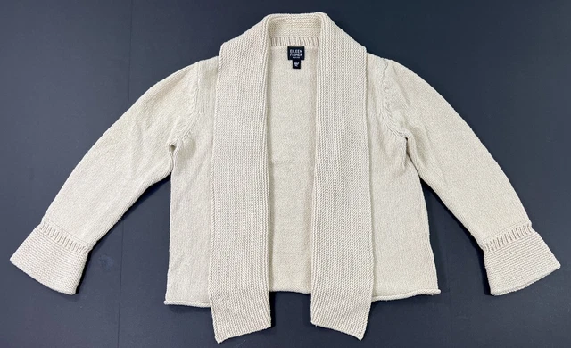 Eileen Fisher Open Front Knit Sweater Cardigan Petite Large Silk Cotton Khaki
