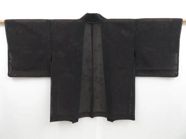 3228T09z240 Vintage Japanese Kimono Silk See through HAORI Black