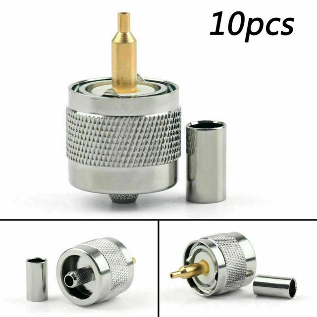10x Connettore UHF Male PL259 Plug Crimp RG58 RG142 LMR195 RG400 Cavo Dritto SP