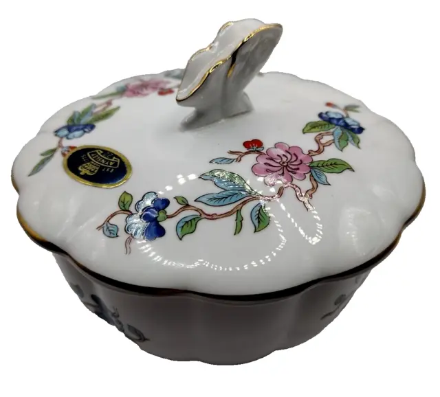 Aynsley Pembroke Porcelain Bone Round Trinket Box w/ Butterfly Finial Vintage
