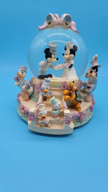 RARE Mickey & Minnie Mouse Wedding Musical Snow Globe, plays “Wedding March”read