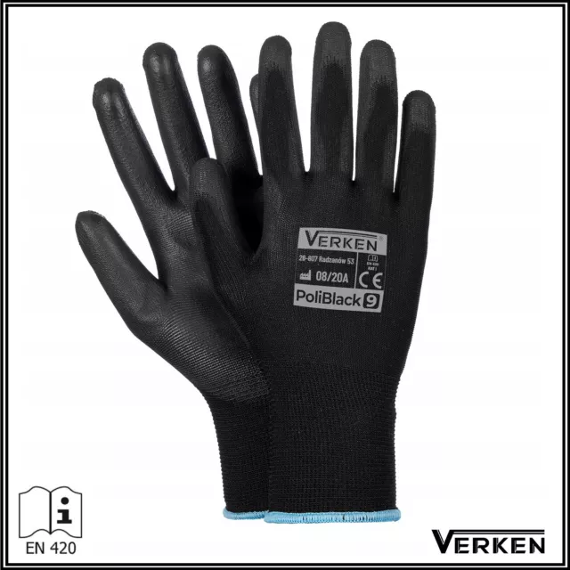 Lot de 12 paires | Gants de travail POLIBLACK Noir Taille M VERKEN