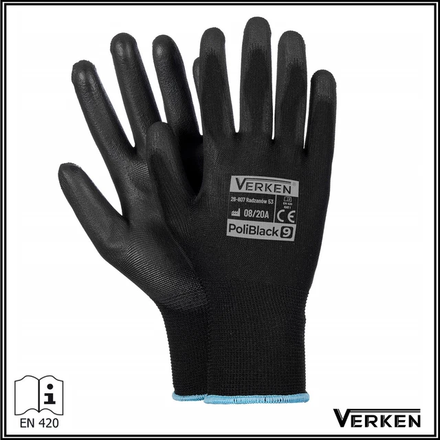 Lot de 60 paires | Gants de travail POLIBLACK Noir Taille M VERKEN