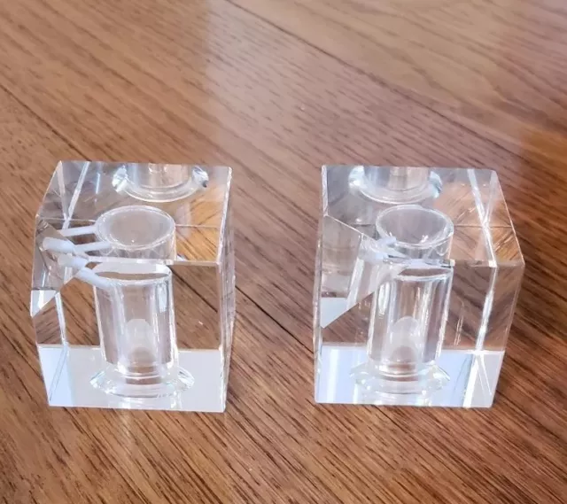 Signature By Artist Oleg Cassini Etched  Square Crystal Salt & Pepper Shakers
