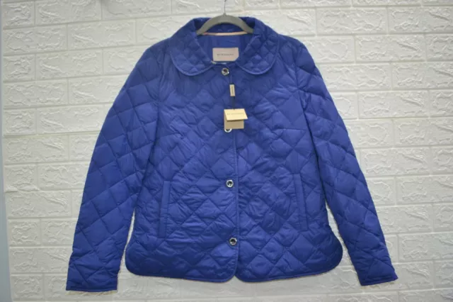 Authentic with COA Burberry Women’s Diamond Quilt Royal Blue Jacket Size 12 NWT
